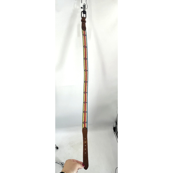 Parlour Needlepoint Belt Mens 36 34 Anchor Stripe Solid Brass Made USA Nautical - Picture 9 of 16